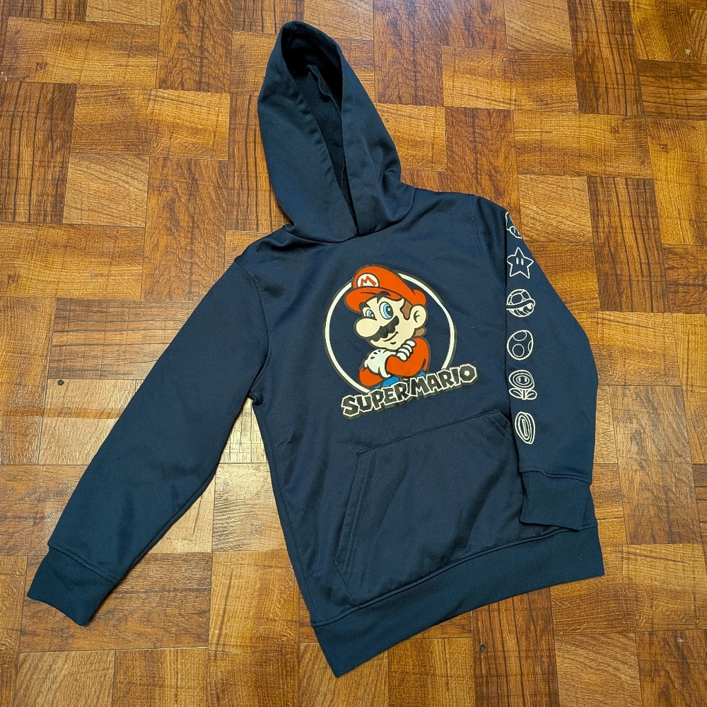 Nintendo Super Mario Mario Kart Pullover Hoodie Navy Blue Boys Small